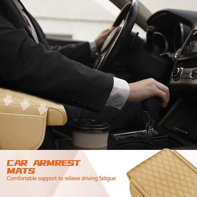 Car Center Console Cover, Napa Leather Car Armrest Cushion with Side Pockets, Memory Foam Auto Armrest Seat Box Mat, Universal Interior Armrest Protective Cover Accessories for Most Vehicle