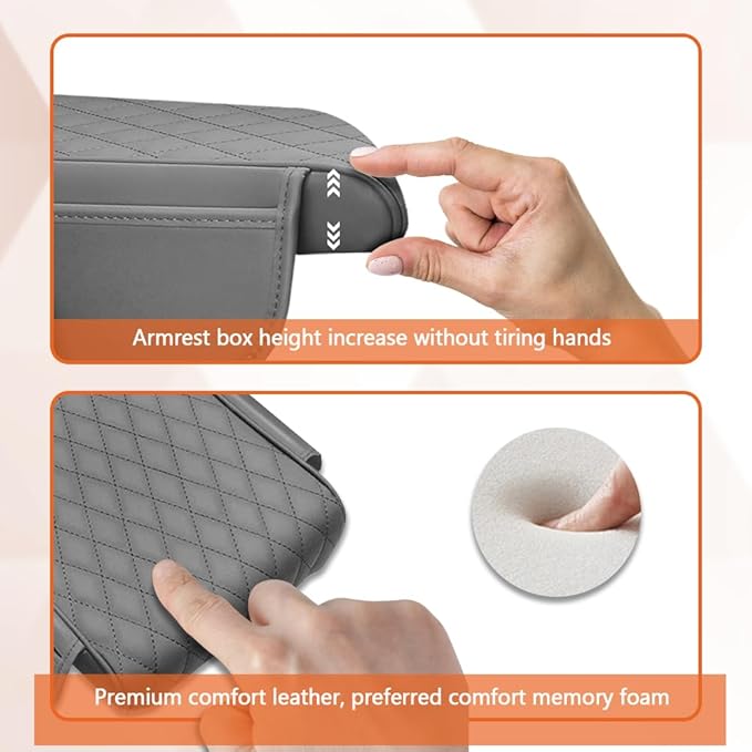 Car Center Console Cover, Napa Leather Car Armrest Cushion with Side Pockets, Memory Foam Auto Armrest Seat Box Mat, Universal Interior Armrest Protective Cover Accessories for Most Vehicle