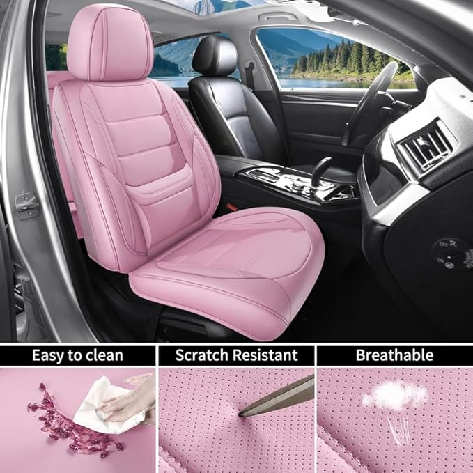 Car Seat Covers Full Set Custom Fit for Ford Escape 2001-2026 - Premium Leather with Lumbar Support, Breathable, Anti-Slip & Excellent Seating Experience (Pink, Full Set)