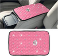 Mandark Bling Car Center Console Cover, Rhinestones Crown Vehicle Armrest Seat Box Mat Pad, Diamond Automotive Interior Arm Rest Cushion Protector Decor Accessories, Universal Fit(Pink)