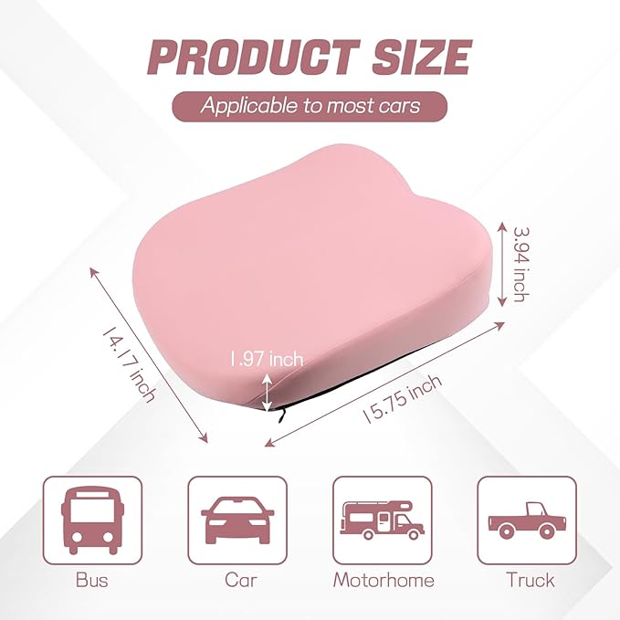 Hovom Car Seat Cushion, Wedge Memory Foam Car Cushion for Driving Seats, Non-Slip Adult Booster Seat Cushions Pad for Driver, Raise Height to Improve Driving Vision & Tailbone Pain Relief (Pink)
