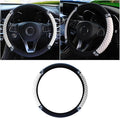Bling Soft Leather Steering Wheel Cover, 15 Inch Colorful Rhinestones Auto Elastic Protector with Crystal Diamond for Women Girls, Car Accessories for Most Cars, SUVs (White)