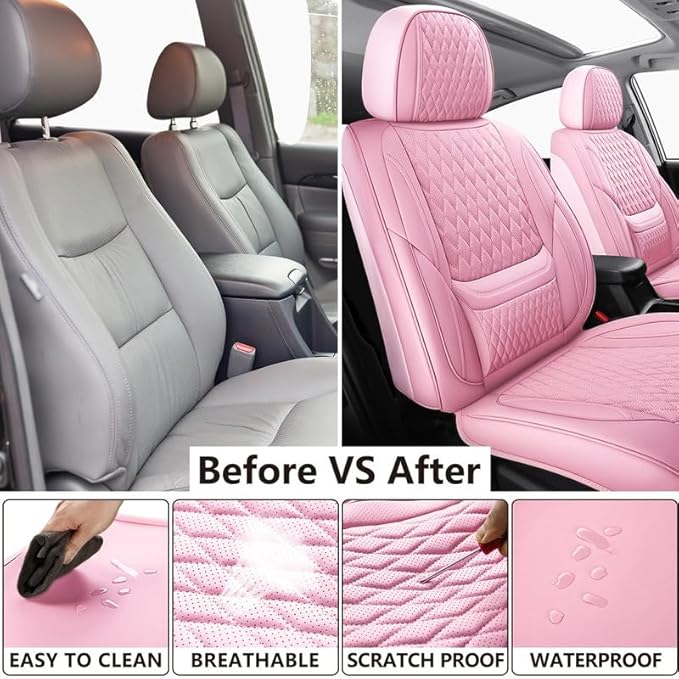 Car Seat Covers Full Set Custom Fit for Ford Explorer 2001-2026 - Premium Faux Leather with Lumbar Support | Breathable, Waterproof, Anti-Slip, Durable (Pink,Full Set)