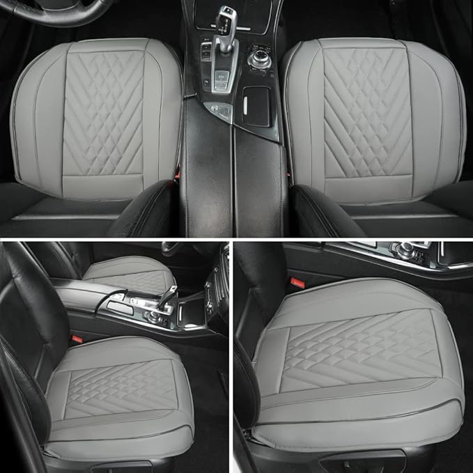 GIANT PANDA 1pack Front Car Seat Cover Bottom Seat Cover, PU Leather Driver Car Seat Protector Fits 95% of Vehicles, Wrapping Around The Bottom (Grey)