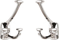 Large Wall Double-Sided Hook 2 Pack Polished Nickel Hook Decorative Heavy Duty Solid Large Coat Hooks for Towel Hanging Coats Robe Towel Bags Door Back 2 Prong Hooks