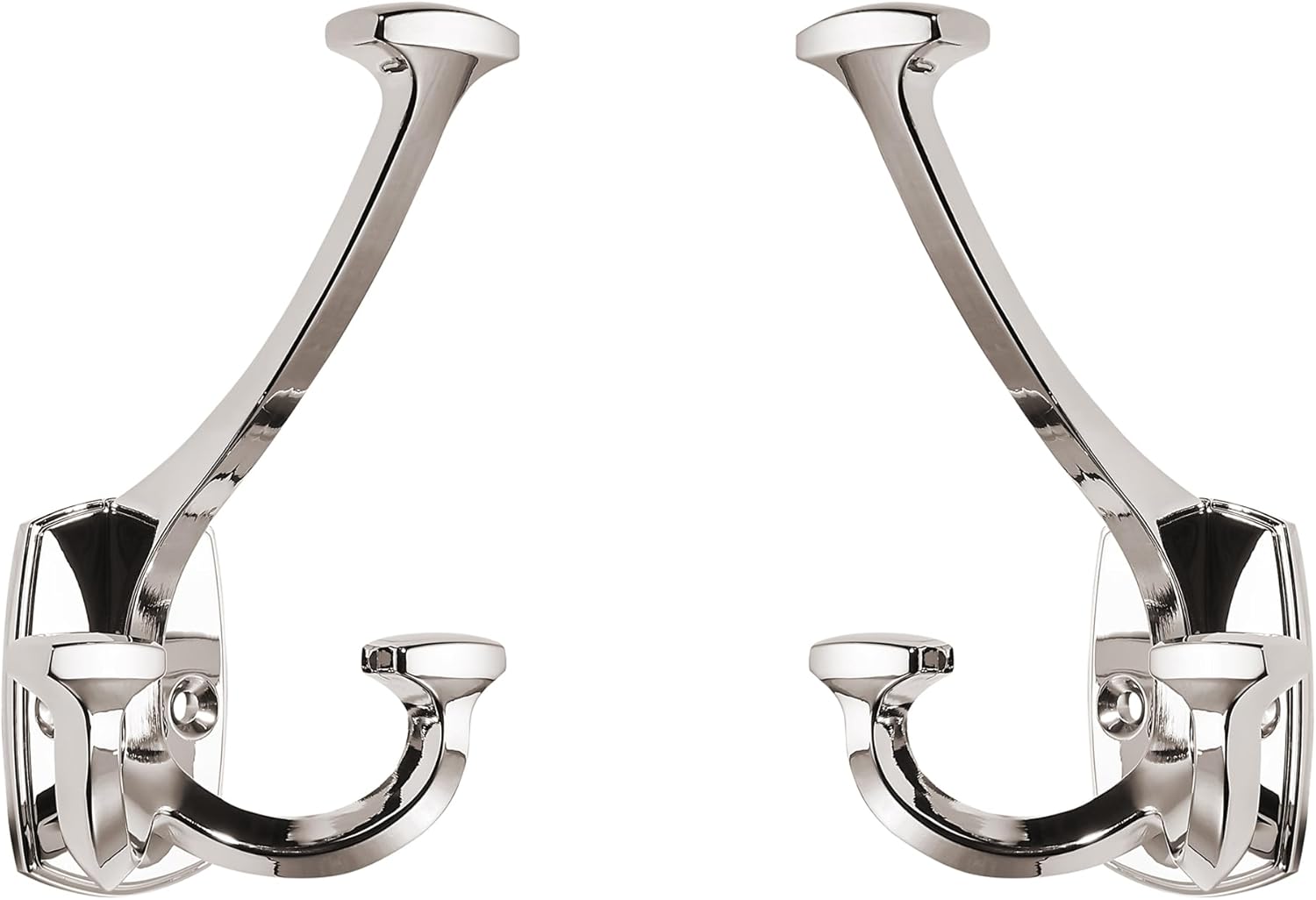 Large Wall Double-Sided Hook 2 Pack Polished Nickel Hook Decorative Heavy Duty Solid Large Coat Hooks for Towel Hanging Coats Robe Towel Bags Door Back 2 Prong Hooks