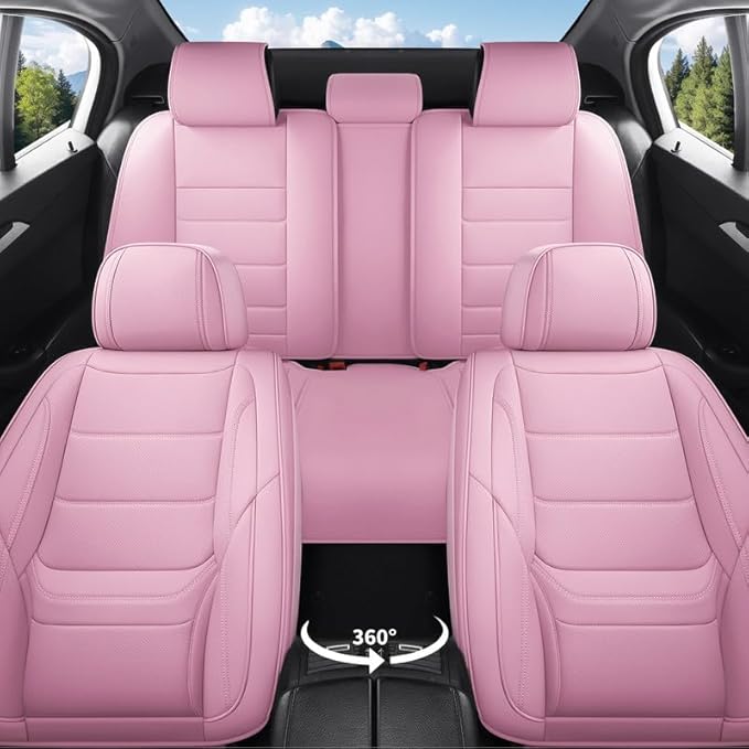 Car Seat Covers Full Set Custom Fit for Ford Escape 2001-2026 - Premium Leather with Lumbar Support, Breathable, Anti-Slip & Excellent Seating Experience (Pink, Full Set)