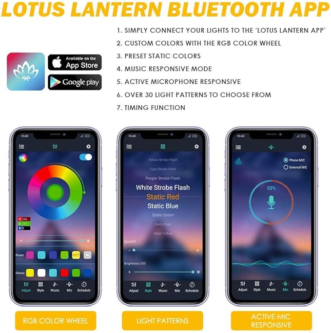 Xprite RGB LED Car Interior Bluetooth USB Light Strip, w/Wireless Remote and APP Control,4 PCS Under Dash Footwell Ambient Lights Kits, DIY Music Mode Universal for Vehicle Internal, SUV, Trucks
