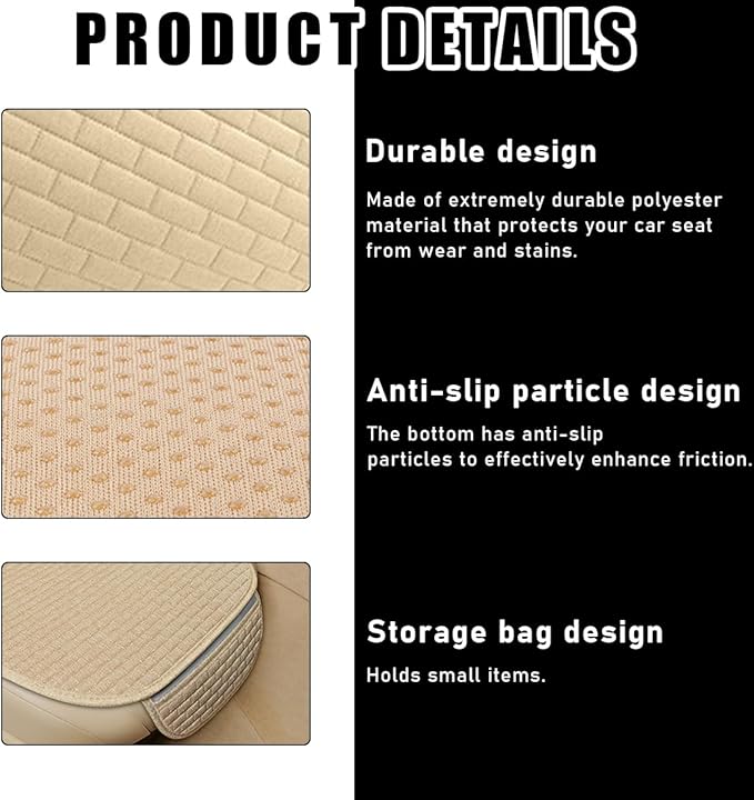 2PCS Car Seat Bottom Cover Pad, Comfortable Auto Front Seat Button Cushion Pad with Pocket, Breathable Vehicle Seat Protector Mat, Universal Truck SUV Van Car Accessories (Beige)