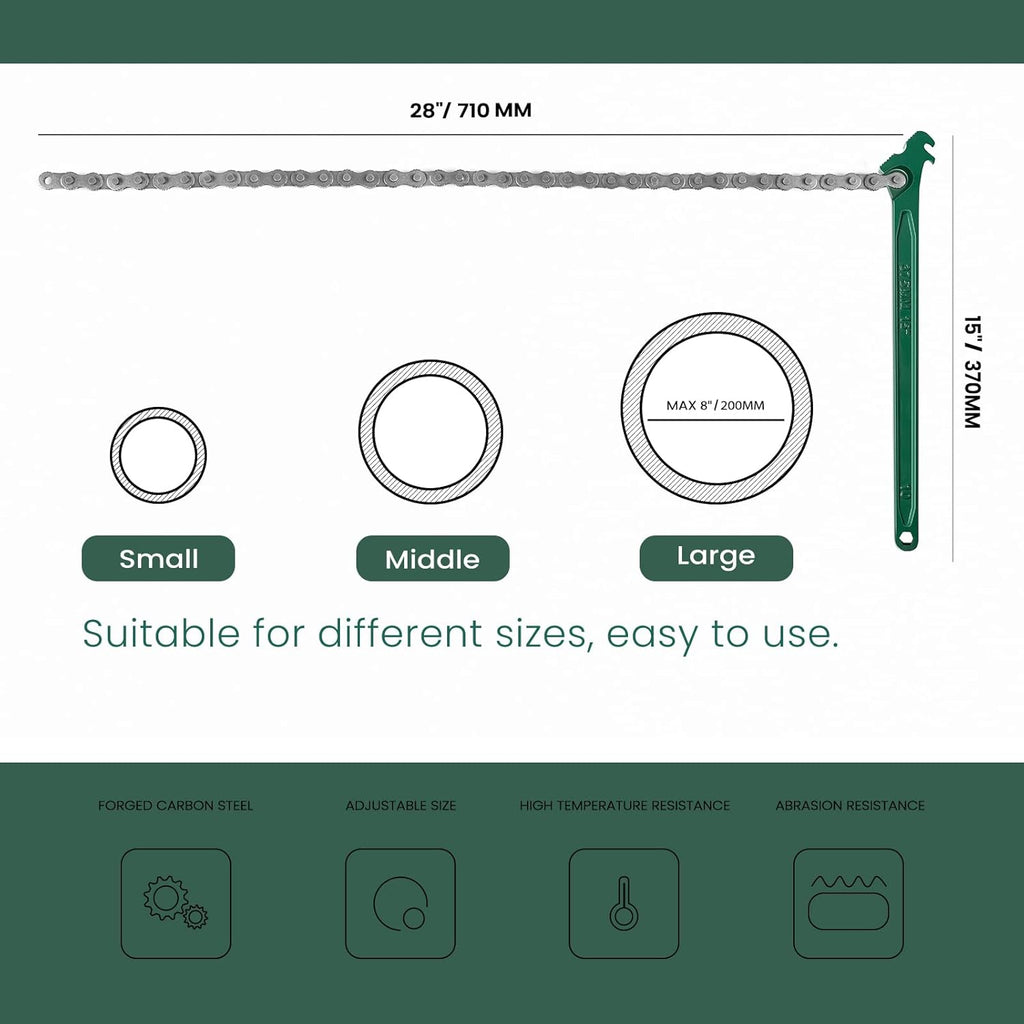 15 Inch Heavy Duty Chain Wrench for Semi Truck, Adjustable Ratcheting Oil Filter Spanner for Tool Pipe Fittings, Universal Drain, Sewer Cap, Shower Head Valve Removal