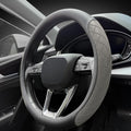 LKWLIKEI Nappa Leather Steering Wheel Cover,Elegant Diamond Checkered Design, Non-Slip wear-Resistant, Enhance Driving Comfort, Suitable for Steering Wheel Diameter 14 1/2‘-15’ Models.Black Gray