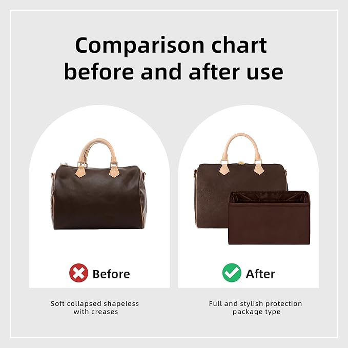 DGAZ Silk Purse Organizer Insert Fits LV Speedy 16/20/25/30/35/40/45 bags，Silky Smooth Bag Organizer，Luxury Handbag & Tote Shaper(Global brown,SP40)