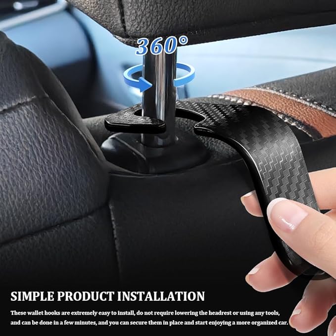 4PCS Car Seat Headrest Hook, Plastic Auto Back Seat Hanger Hooks, Multi-functional Stylish Seat Hooks, Universal Car Interior Headrest Hanger Storage Accessories for Purse Coats Handbag (Black)