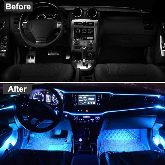 EL Wire Interior Car LED Strip Lights, LEDCARE 16.5FT USB Neon Glowing Strobing Electroluminescent Wire Strip with 6mm Sewing Edge, Ambient Lighting Kits for Car Inside Decoration (Ice Blue)