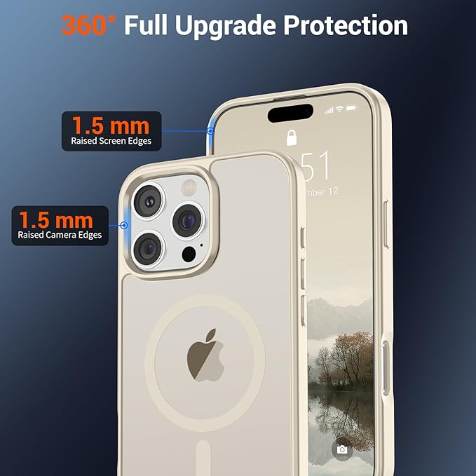 SUPFINE Magnetic for iPhone 16 Pro Max Case (Compatible with MagSafe) (Military Grade Drop Protection) Slim Translucent Matte Shockproof with Anti-Fingerprint Phone Case,Antique White