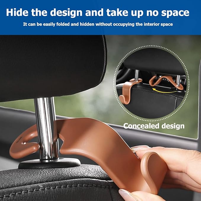 Car Back Seat Headrest Hooks, 4PCS Vehicle Backseat Storage Organizer Hanger, Multifunctional Auto Headrest Hidden Hook Universal for Handbag Purse Backpacks Bags and Groceries (Pink)