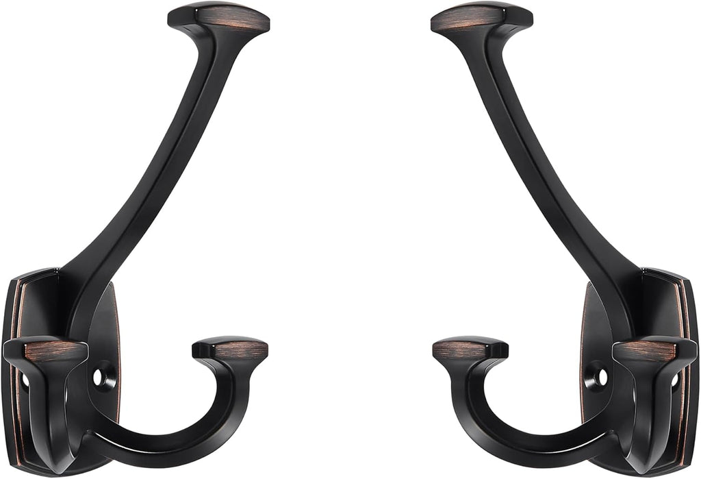 Large Wall Double-Sided Hook 5 Pack Oil Rubbed Bronze Hook Decorative Heavy Duty Solid Large Coat Hooks for Towel Hanging Coats Robe Towel Bags Door Back 2 Prong Hooks