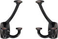 Large Wall Double-Sided Hook 5 Pack Oil Rubbed Bronze Hook Decorative Heavy Duty Solid Large Coat Hooks for Towel Hanging Coats Robe Towel Bags Door Back 2 Prong Hooks