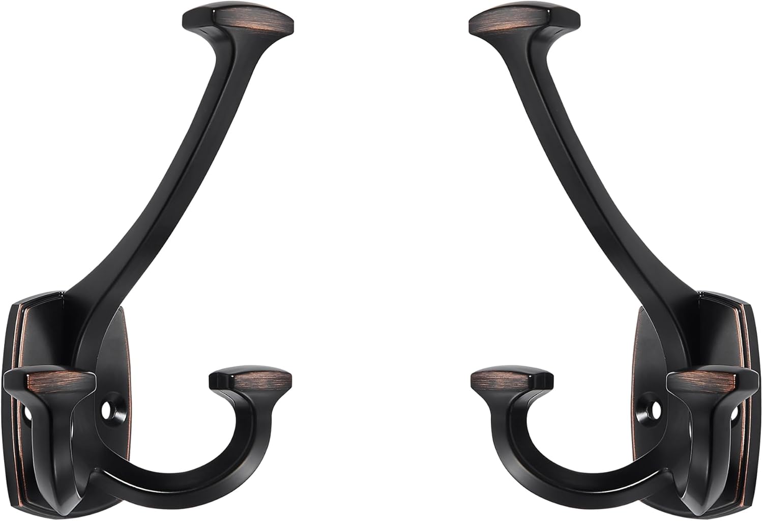 Large Wall Double-Sided Hook 5 Pack Oil Rubbed Bronze Hook Decorative Heavy Duty Solid Large Coat Hooks for Towel Hanging Coats Robe Towel Bags Door Back 2 Prong Hooks