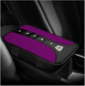 Bling Leather Car Center Console Cover, Anti-Slip Crown Armrest Seat Box Cushion Pad with Rhinestones, Waterproof Crystal Arm Rest Protector Interior Decor for Most Vehicles (Purple)
