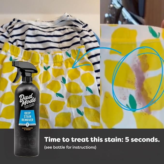 DadMode Laundry Stain Remover | 7-Enzyme Spray for Deep, Aged, Set-In Clothing Stains | Enzyme Booster Cleans Bodily Fluids, Oil, Wine, Turmeric | Sandalwood & Suede | 16oz Bottle + Refill Pouch