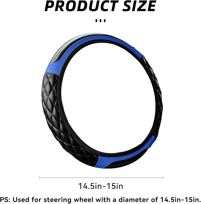 Car Steering Wheel Cover, 14.5-15inch Leather Anti-Slip Car Wheel Cover Protector, Safety Comfortable Desgin, Universal Auto Steering Wheels Accessories for Cars Truck SUV (Blue)