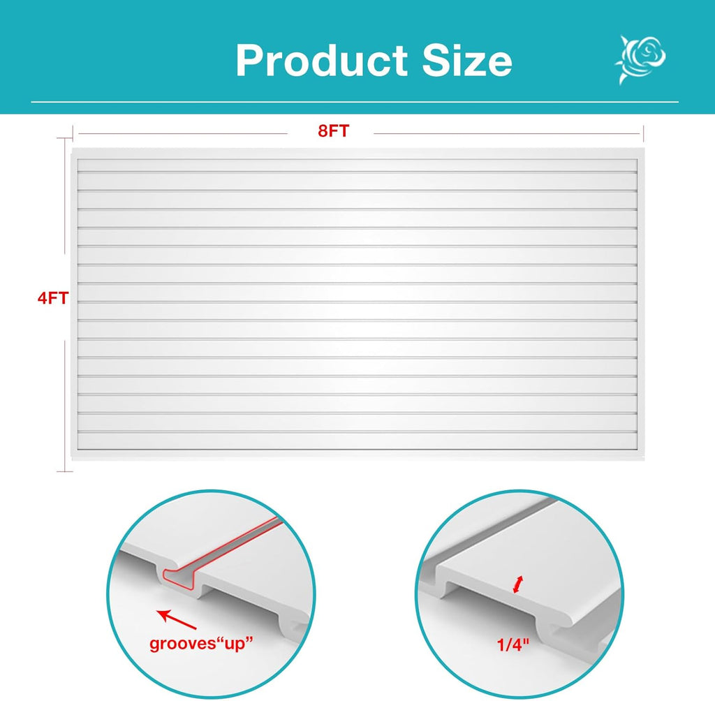 NeatiEase Slatwall Panel Wall Storage Systems, 4 x 8ft Slat Wall Paneling Garage Wall Organizer, Heavy Duty Wall Mounted PVC Wall Rack (White)
