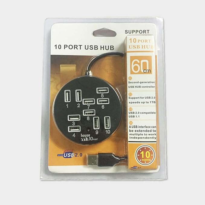Housoutil USB Splitter 10 Port USB Hub Laptop Accessory Data Dock Station Easy Connection Cable