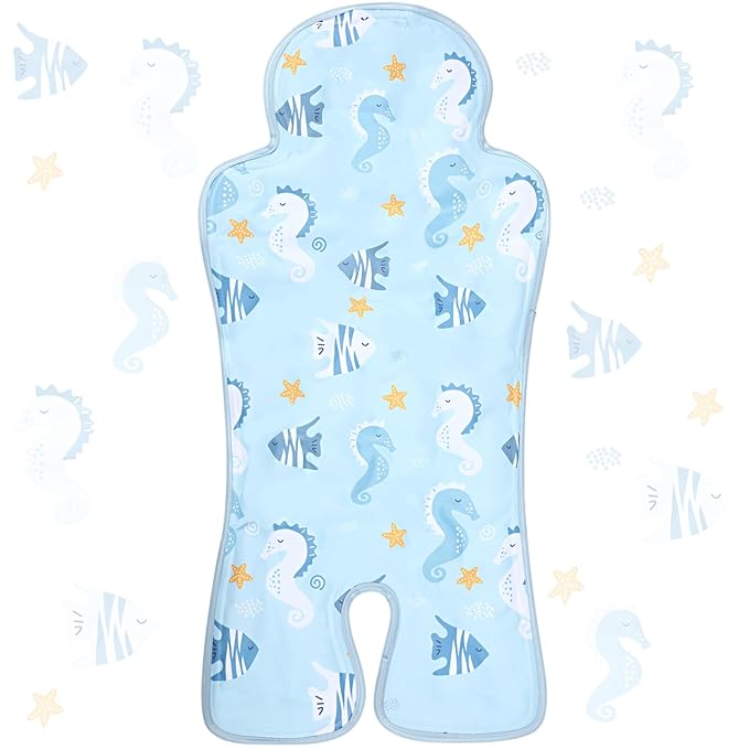 Pinkunn Gel Car Seat Baby Cooling Pad for Summer Breathable Stroller Cooler Pad Multifunctional Carseat Cooling Mat for Baby Child Dining Chair Safety Seat Stroller(Blue,Seahorse)