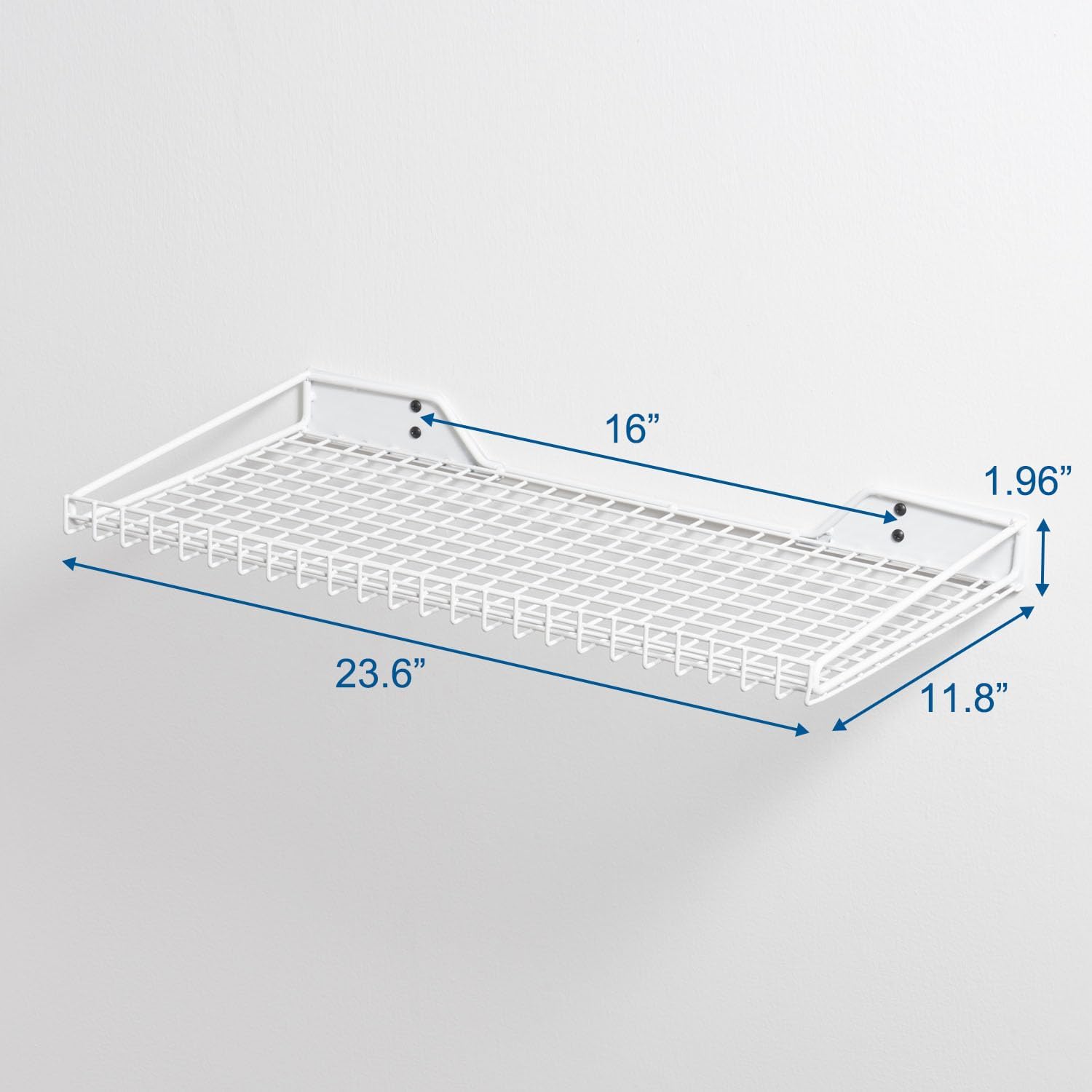 Wallmaster Heavy Duty Garage Wall Shelving 2 Pack 23.6"x11.8" Metal Wire Shelves Wall Mount Mesh Storage Rack for Garage, Office, Basement and Kithcen, max Load 65 lbs (White)