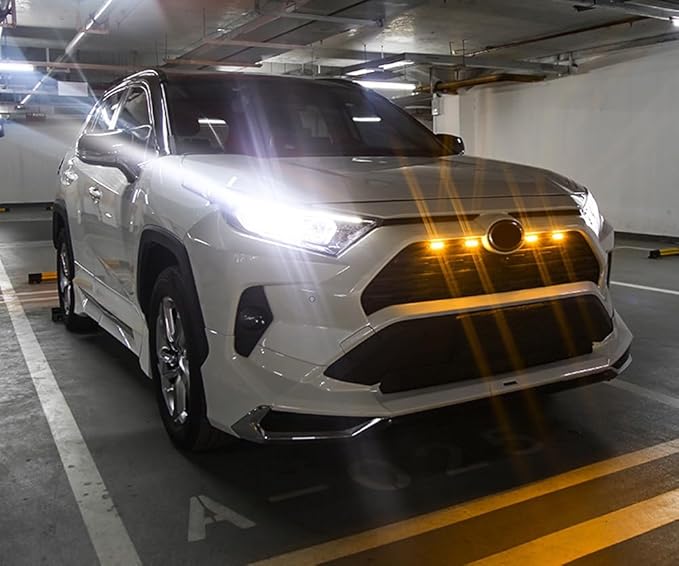 iJDMTOY Smoked Lens Front Grille TRD Style Amber Yellow LED Grill Lighting Kit Compatible with Toyota 2019-2025 RAV4, Includes (4) 12-SMD Smoke Cover LED Grille Lights & Wiring Harness