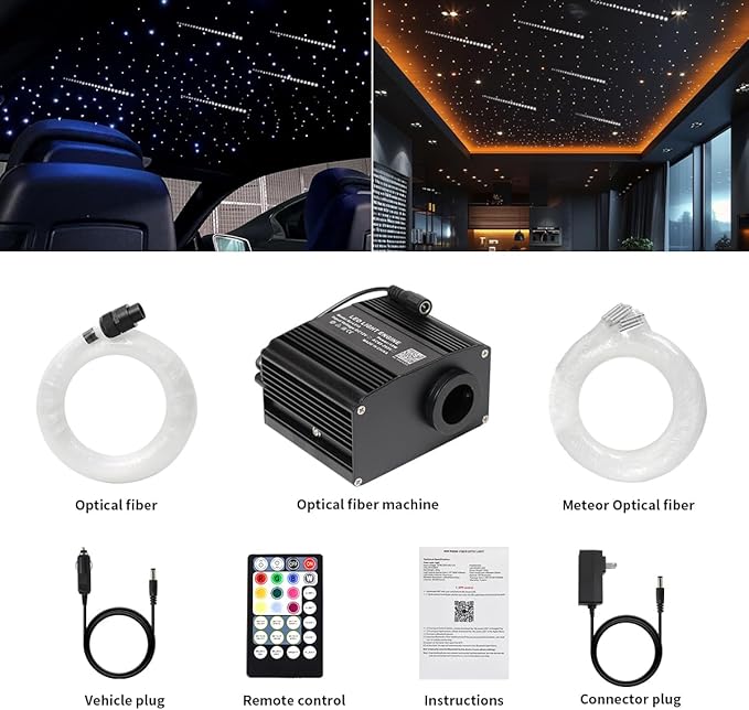 AMKI 450pcs 0.03in 9.8ft Twinkle Starlight Headliner Kit, Updated 2 in 1 Twinkle+Meteor Fiber Optic Light Box RGBW Sound Activated Mode for Car& Home Decoration, 240pcs Pure White Shooting Star