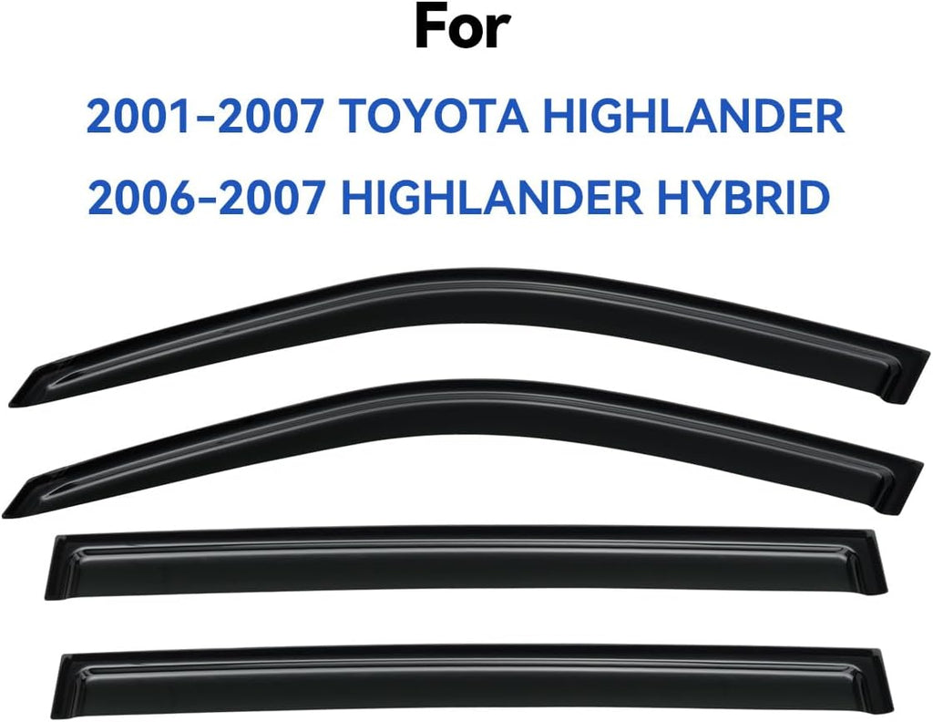 Window Visors Rain Guards Shield for 2001-2007 Toyota Highlander, Out-Channel Window Vent Wind Deflectors Visors Shades for 06 07 Highlander Hybrid