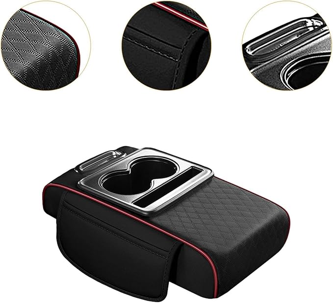 Car Center Console Pad PU Leather Armrest Organizer with Tissue Box Slot for Vehicles, Style H
