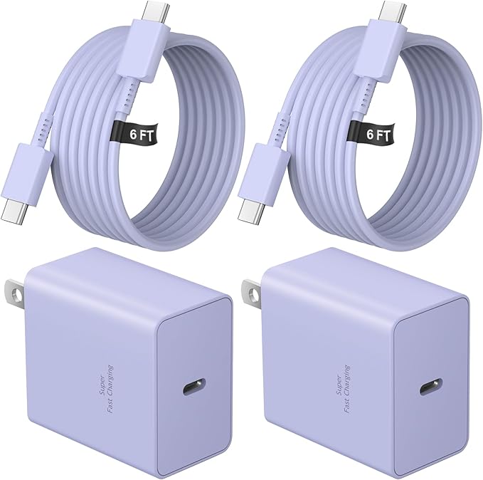 45W Type C Charger, USB C Chargers 2-Pack iPhone 15 16 Charger 6FT with iPhone 16/16 Plus/16 Pro Max/iPhone 15/iPad Pro/AirPods/Galaxy S25 S24 S23 S22 S21,Android Chargers(Purple)
