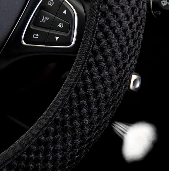 Elastic Stretch Steering Wheel Cover,Warm in Winter and Cool in Summer, Universal 15 inch, Microfiber Breathable Ice Silk, Anti-Slip, Odorless, Easy Carry (Black)