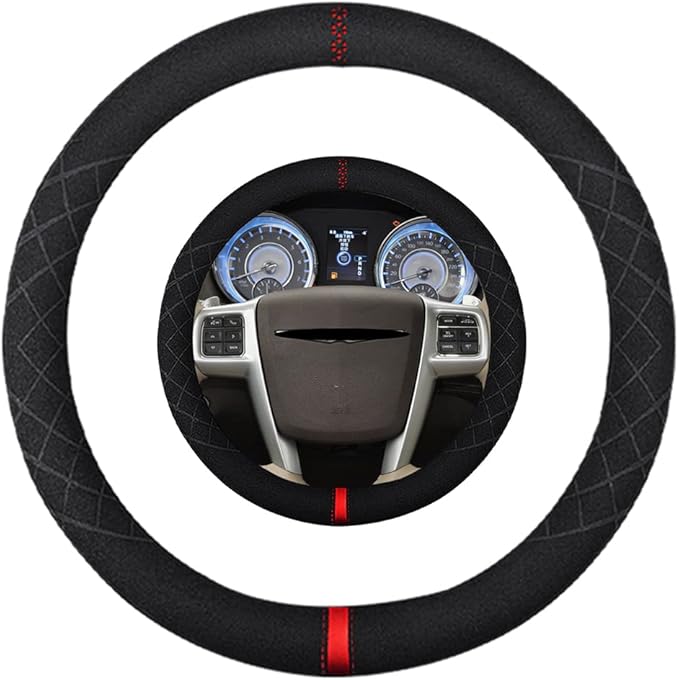 Suede Steering Wheel Cover,Compatible with Chrysler 200/300 Sebring Town&Country SuedeLeather Sport Non-Slip Wheel Cover Car Interior Accessories 15 inch for Man and Women