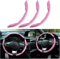 Mandark 3PCS Carbon Fiber Car Steering Wheel Cover, Anti-Skid Leather Vehicle Segmented Steer Wheel Protector, Auto Interior Protection Guard Accessories, Universal for Most Cars (Pink)