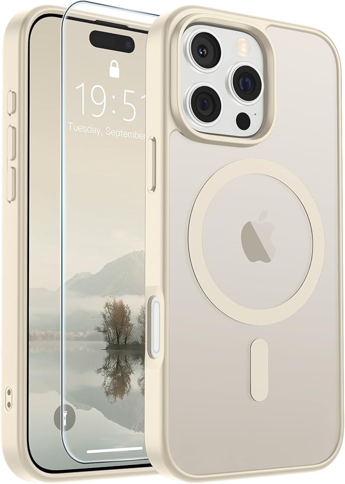 SUPFINE Magnetic for iPhone 16 Pro Max Case (Compatible with MagSafe) (Military Grade Drop Protection) Slim Translucent Matte Shockproof with Anti-Fingerprint Phone Case,Antique White