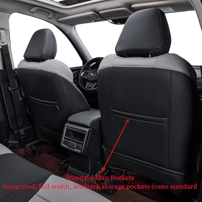 coverdream Forester Leather Seat Covers Custom Fit for 2019-2024 Subaru Forester SUV Seat Cushion,Fully Covered,Airbag Compatible Waterproof Car Seat Protector (Full Set,Black/Gray)