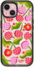 CASETiFY Impact Case for iPhone 15 [8.2ft 4X Military Grade Drop Protection/Compatible with Magsafe] - Checkered Cherries - Clear Black