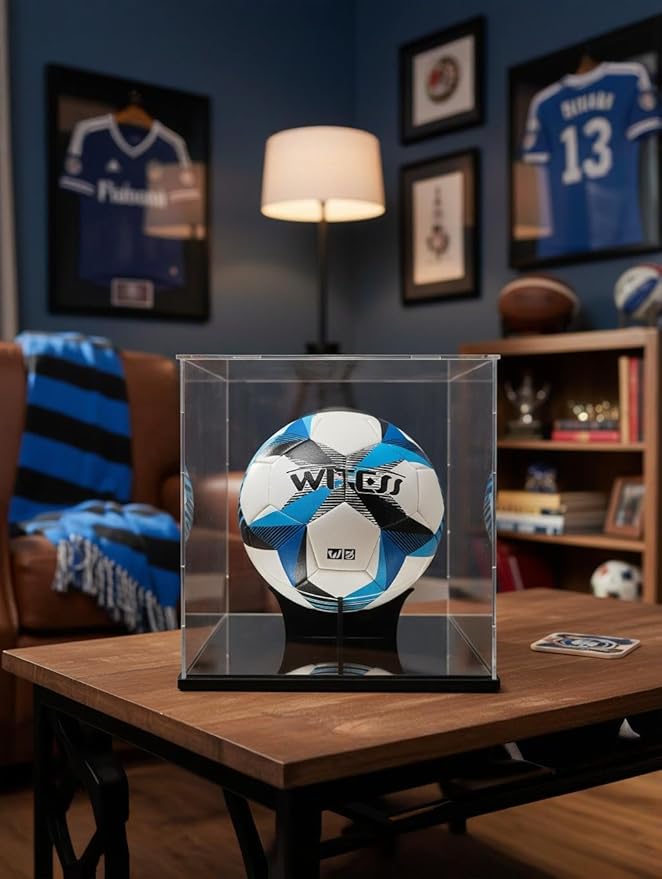 Soccer Ball Display Case Full Size,Acrylic Display Case for Soccer Ball Collectibles,Clear Storage for Soccer Ball Volleyball Collectible Sports Memorabilia Case (10x10x10.2inch)