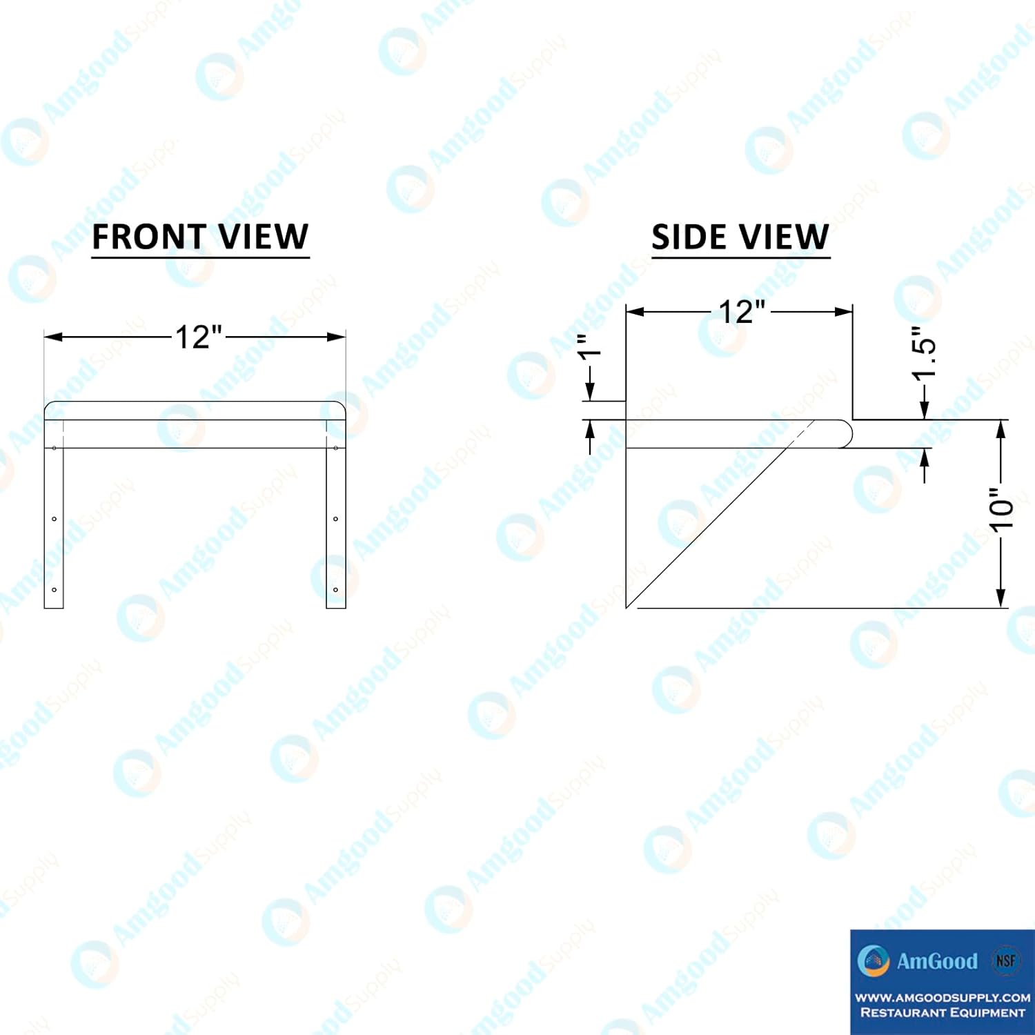 AmGood 12 in. x 12 in. Stainless Steel Wal Mount Shelf. Commercial/Home. Kitchen, Restaurant, Garage, Laundry, Utility Room. NSF