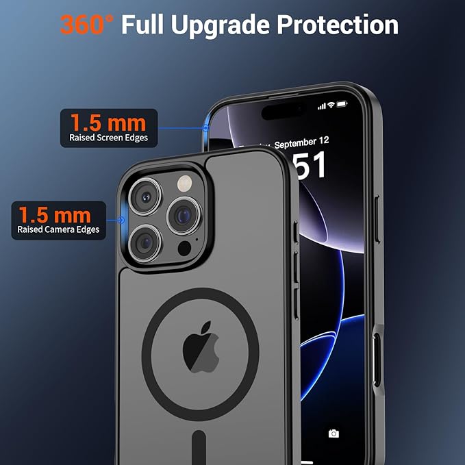 SUPFINE Magnetic for iPhone 16 Pro Case (Compatible with MagSafe) (Military Grade Drop Protection) Translucent Matte Shockproof with Anti-Fingerprint Phone Cover,Black