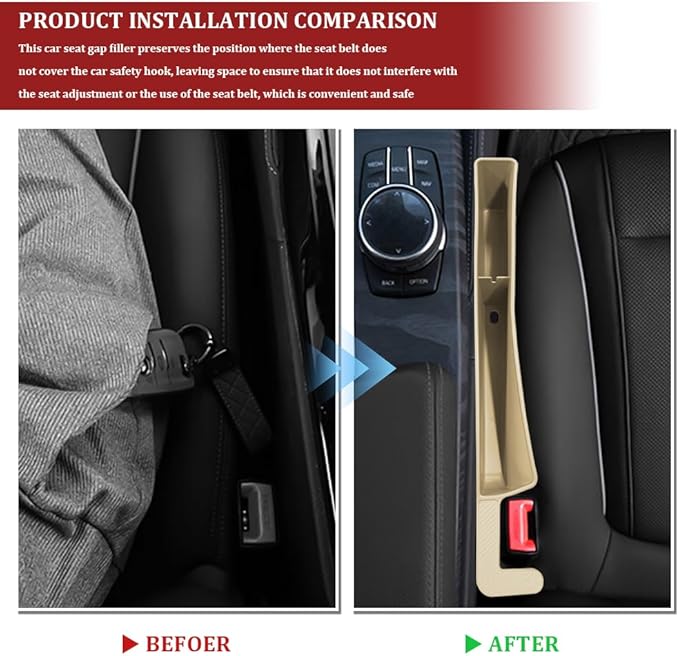 2PCS New Car Seat Gap Filler with 2 Storage Areas, Stylish Car Seat Gap Storage for Stabilizing Phone, Keys Wallet, Universal Car Seat Gap Filler Organizer for Women Men (Beige)