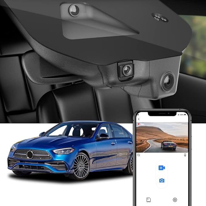 Fitcamx 4K Dash Cam Suitable for Mercedes-Benz C-Class C300 2022-2025 Sedan Coupe Cabriolet (HD2-6329), OEM Look, UHD 2160P Video, Built-in WiFi & APP, Loop Recording, G-Sensor, Easy to Set, 64GB Card