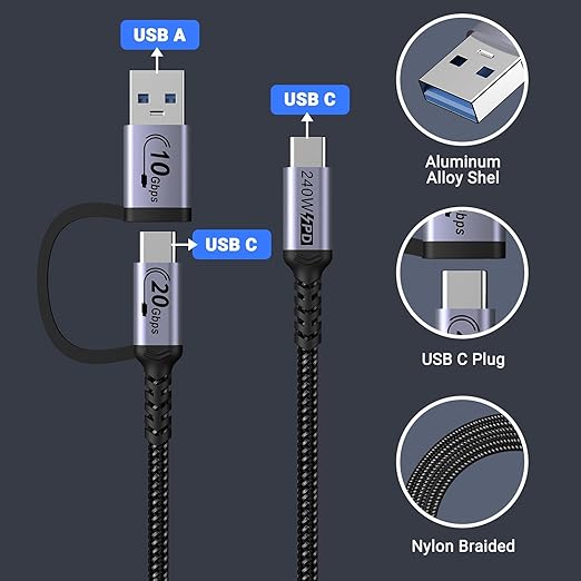 20Gbps USB C CarPlay Cable 3.3ft [2Pack],2-in-1 USB C Fast Charging & Data Transfer for Android Auto Cable, Compatible with iPhone 16 15 Pro Max,Samsung Galaxy, Pixel 9 Pro