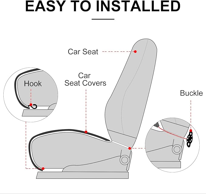 surpassme Comfortable Car Seat Covers Universal Front Seat Coves for Car Accessories with Storage Pockets, Padded Car Interior Covers for Automotive, SUV, Truck, and Van