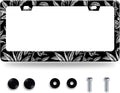 Black White Tropical Leaf License Plate Frame License Plate Stainless Steel Auto Parts License Plate Decorative with Screws Size 12.3" x 6.3" for Men Women