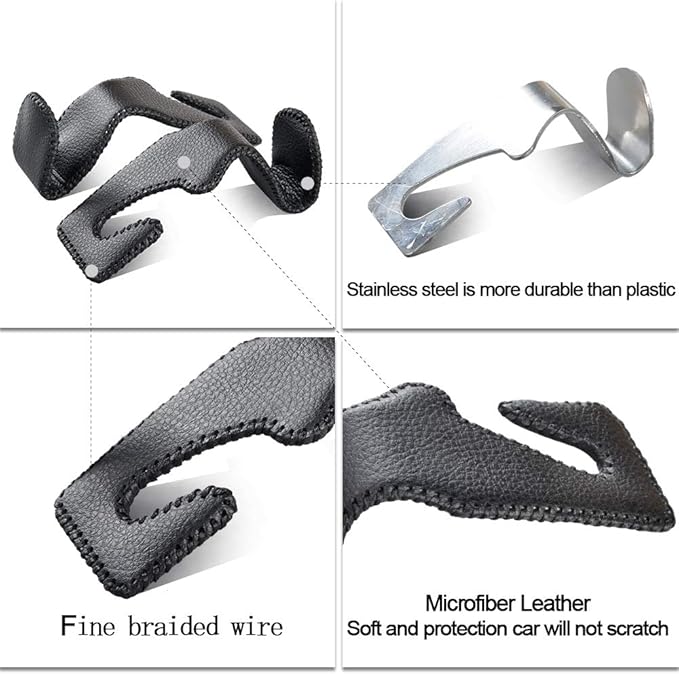Car Hooks Universal Car Vehicle Back Seat Headrest Hanger Holder Hook Microfiber Leather & Stainless Steel for Bag Purse Cloth Drink Grocery (Black red)…